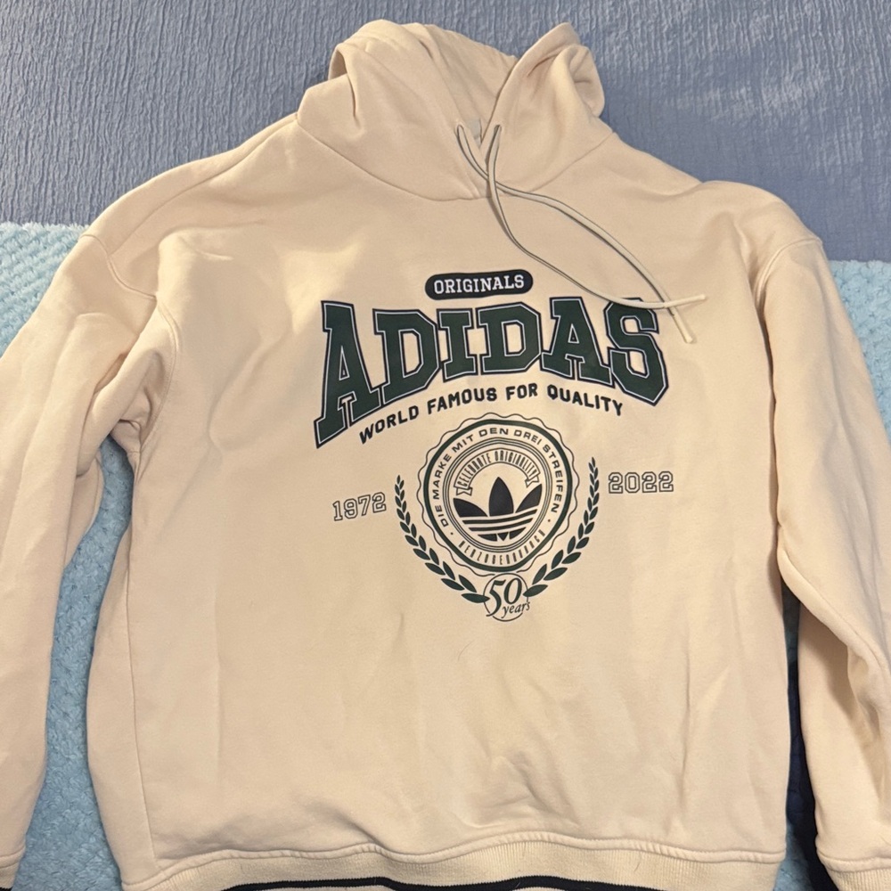 Adidas Cream Hoodie with Green Logo